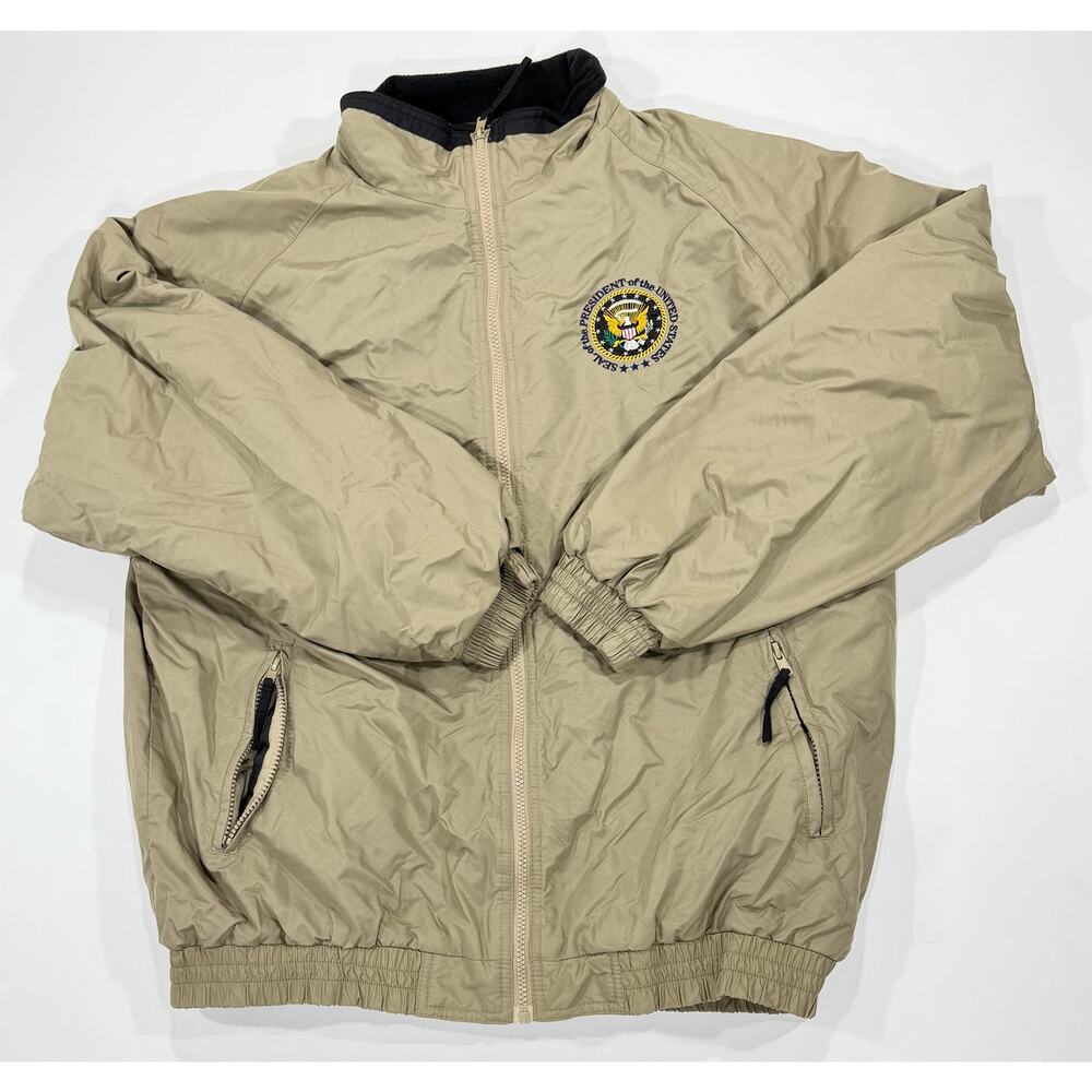 Harriton Mens Seal of the President of the United‎ States Jacket Tan Khaki Large